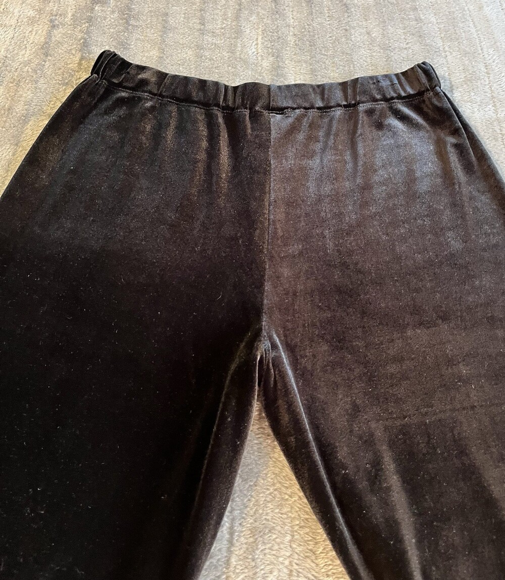 Women’s Lands' End Black Velvet Pants Size Med Elastic Waist Wide Leg Holiday - Picture 6 of 14